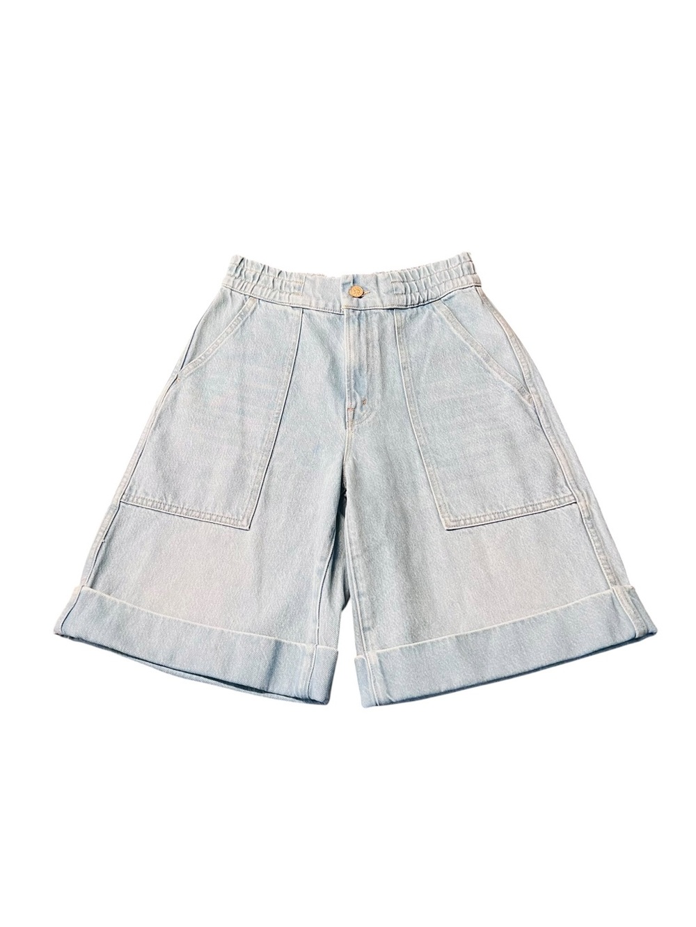 MOTHER Snacks Light Blue Wash Denim Tasty Utility Culotte Shorts Size 25